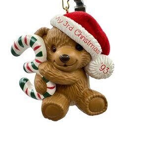 My 3rd Christmas 93 Bear Ornament With Candy Cane Holiday Decoration Childs